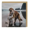 Say Cheese Thinking Of You*Beach Dogs Hug Greeting Card
