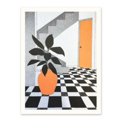 Ohh Deer Prints*Black White & Orange Interior 2 Riso Print (8x6)