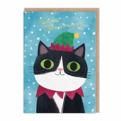 Angela Rozelaar Christmas Cards*Christmas Elf Hat Cat Christmas Card | Ohh Deer