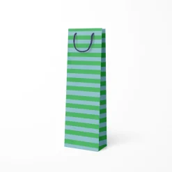 Ohh Deer Gift Bags*Green And Blue Stripe Bottle Bag