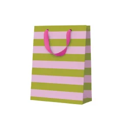 Ohh Deer Gift Bags*Green And Pink Stripe Small Gift Bag