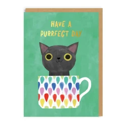 Angela Rozelaar Birthday Cards*Green Teacup Cat Greeting Card | Ohh Deer