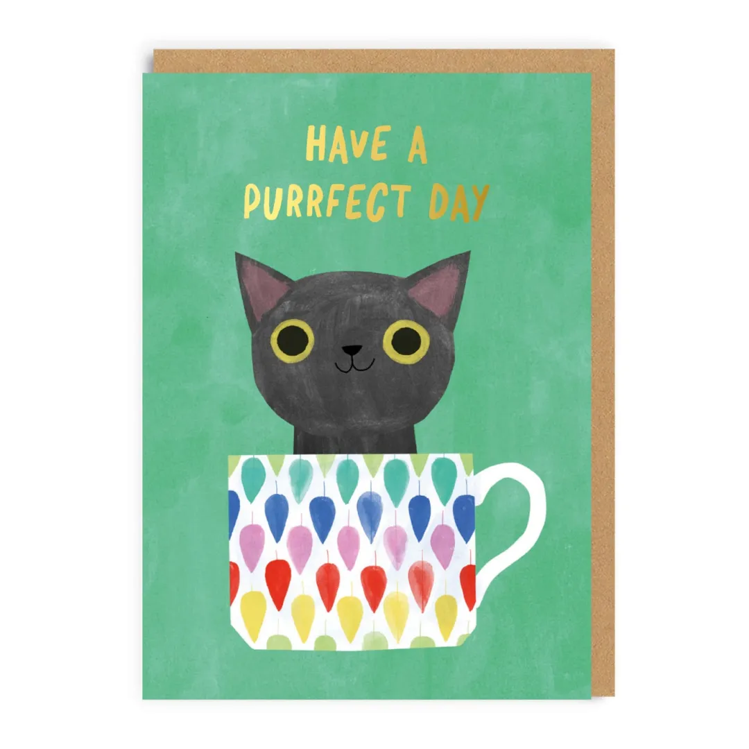 Angela Rozelaar Birthday Cards*Green Teacup Cat Greeting Card | Ohh Deer