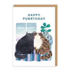 Angela Rozelaar Birthday Cards*Happy Purrthday Black & Tabby Birthday Card | Ohh Deer
