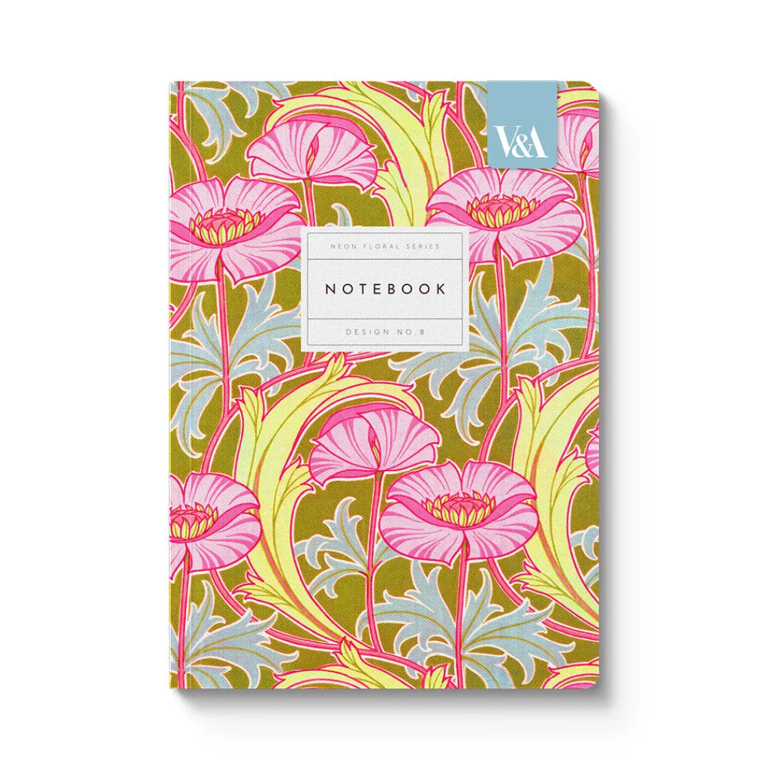 Vu0026A Premium Notebooks|Stationery Gifts*Neon Floral Pink Poppies A5 Premium Perfect Bound Notebook