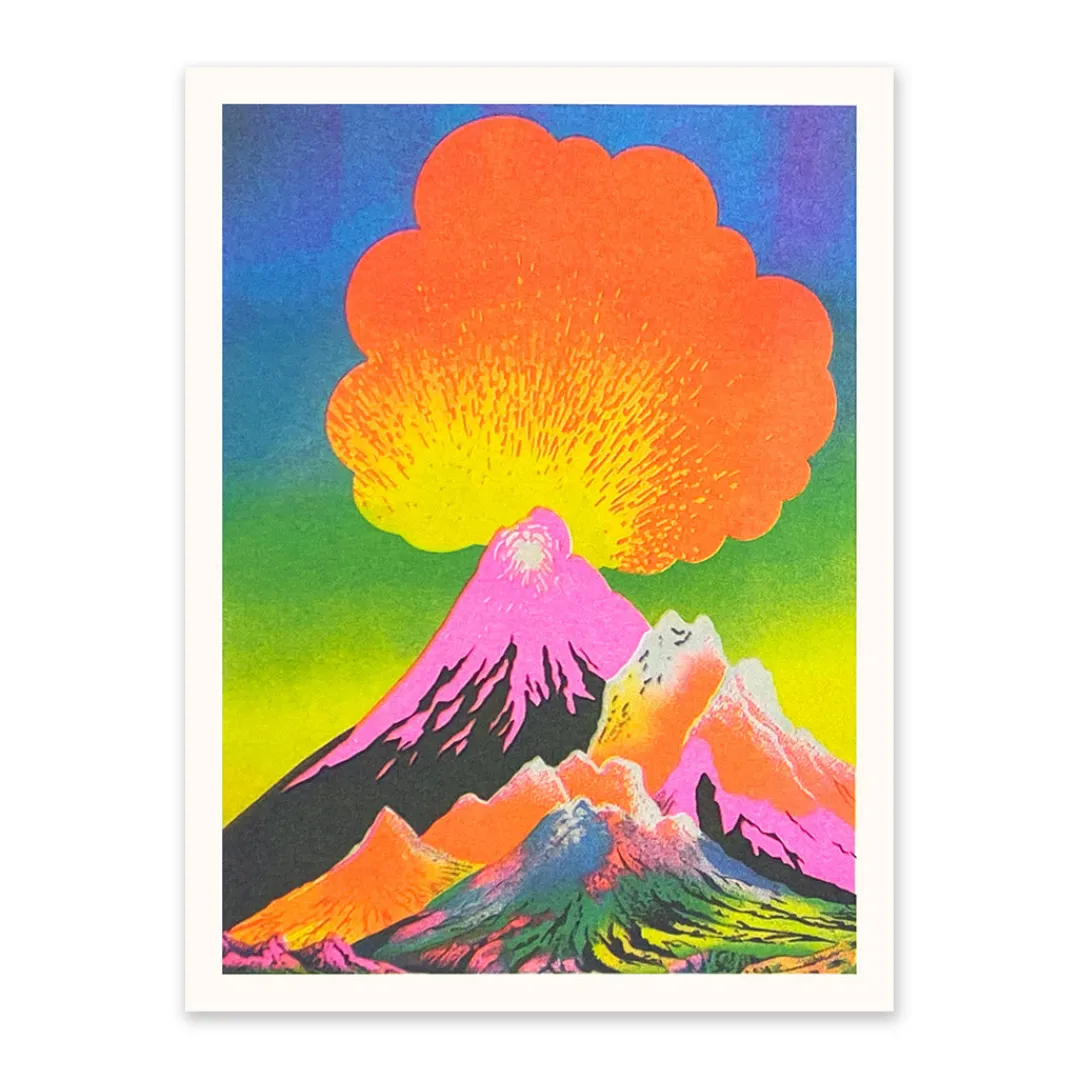 Ohh Deer Prints*Neon Volcanoes 1 Riso Print (8x6)