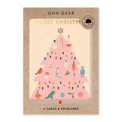 Ohh Deer Christmas Cards*Pack of 6 Christmas Cards - Pink Christmas Tree