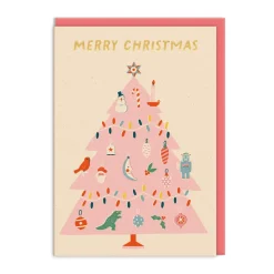 Ohh Deer Christmas Cards*Pack of 6 Christmas Cards - Pink Christmas Tree