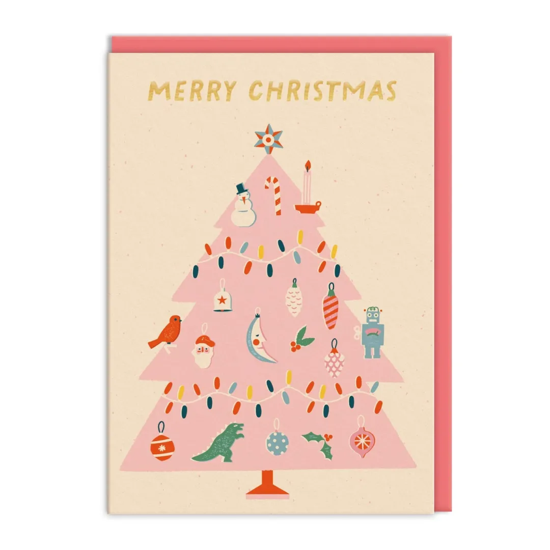 Ohh Deer Christmas Cards*Pack of 6 Christmas Cards - Pink Christmas Tree