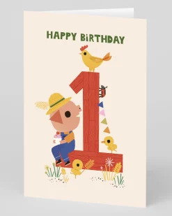 Raspberry Blossom Birthday|Birthday Cards*Personalised Gorgeous Farmer Pig 1st Birthday Card | Ohh Deer