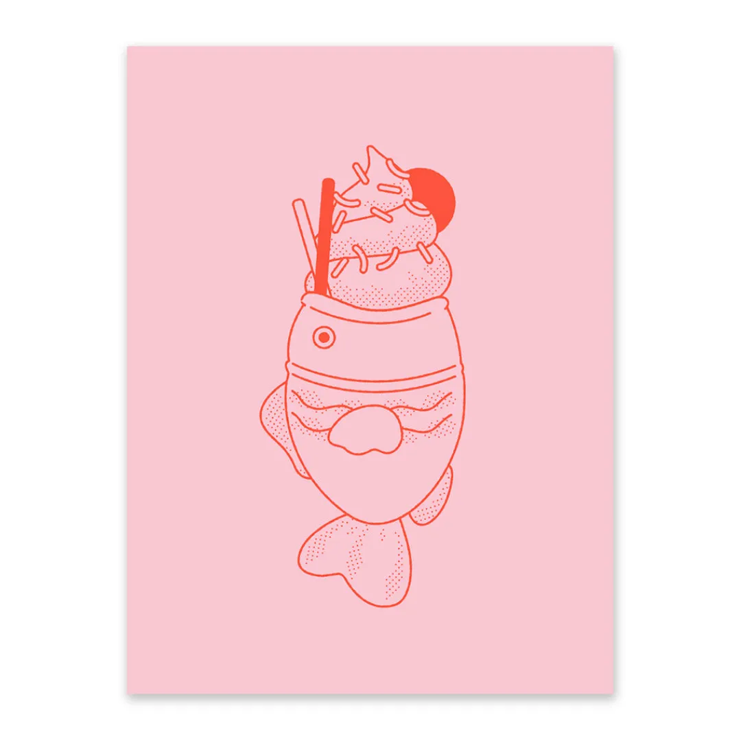 Ohh Deer Prints*Pink and Red Fish Ice Cream Riso Print (8x6)