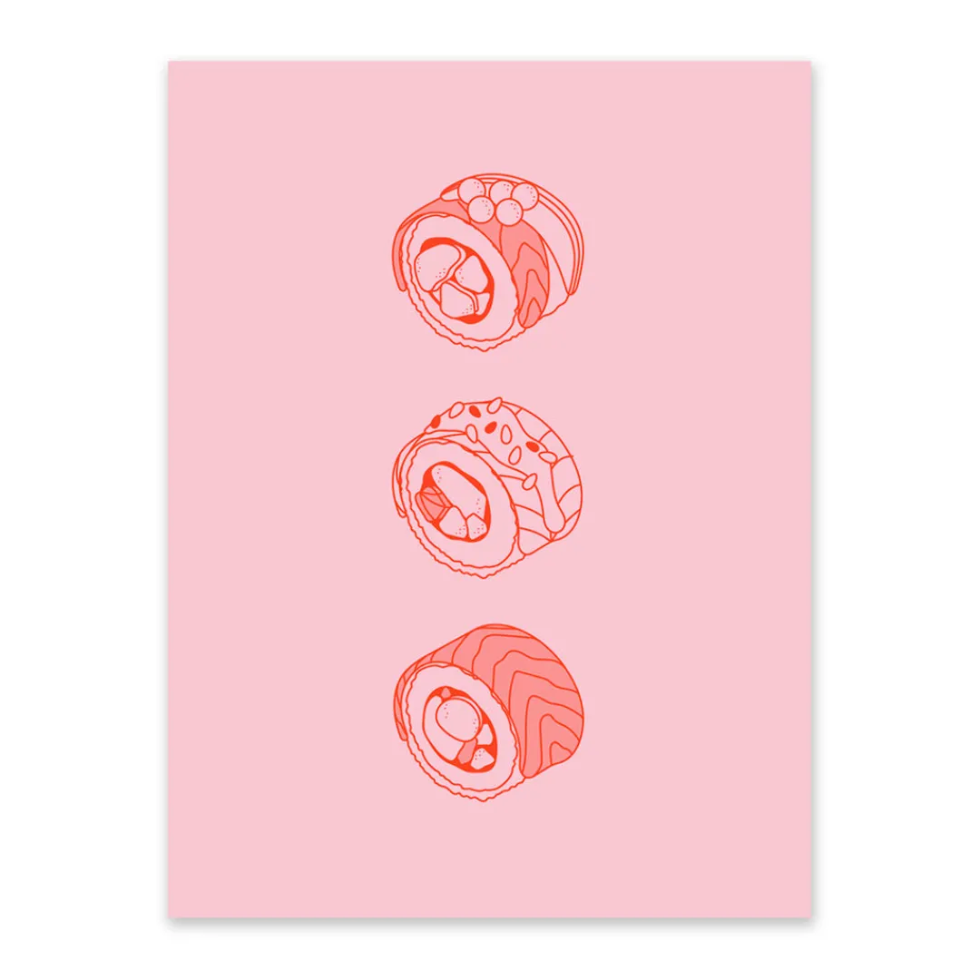 Ohh Deer Prints*Pink and Red Sushi 1 Riso Print (8x6)