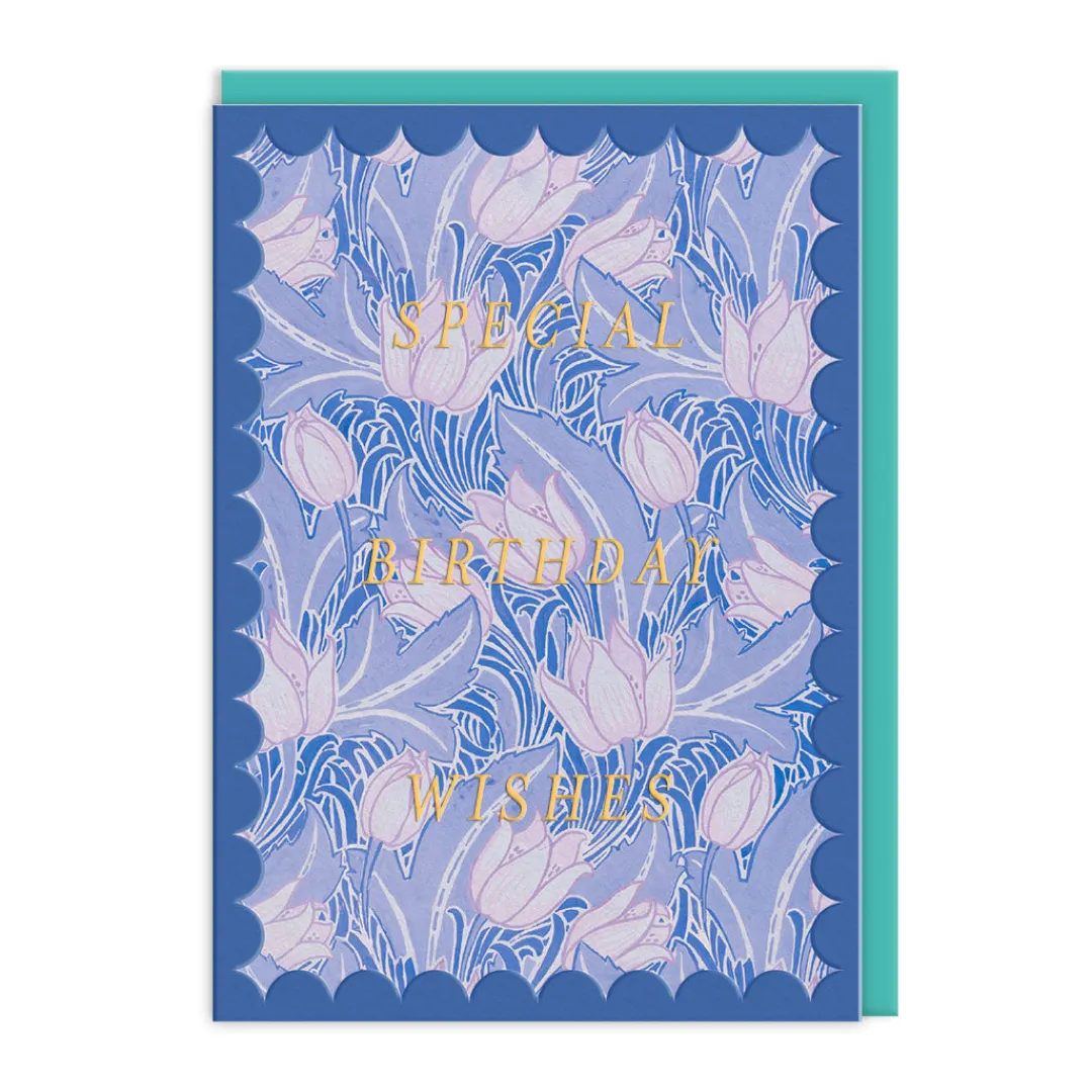 Vu0026A Birthday Cards*Scalloped Blue Arts & Crafts Birthday Card