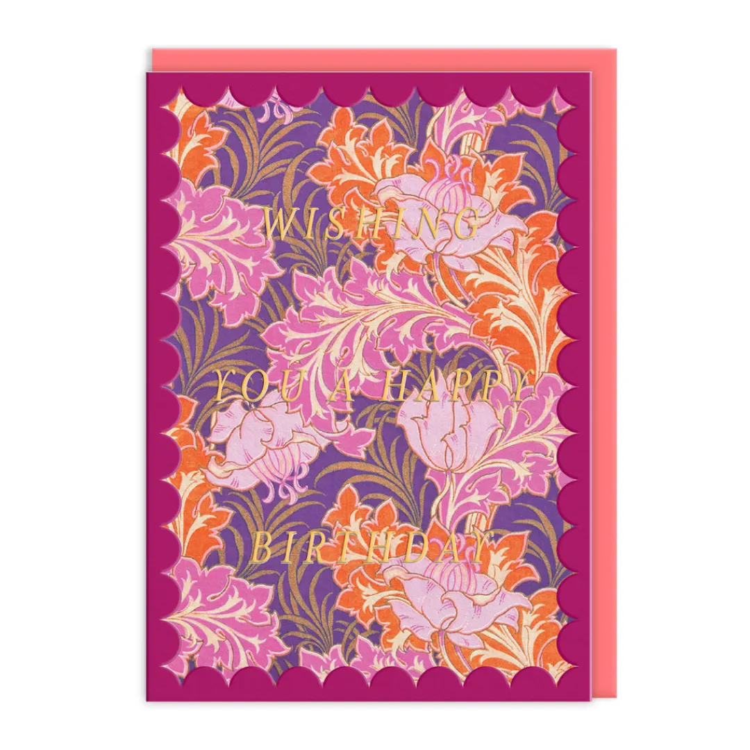 Vu0026A Birthday Cards*Scalloped Bold Warm Leaves Birthday Card