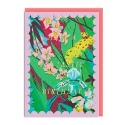 Vu0026A Birthday Cards*Scalloped Lilac Tropical Florals Birthday Card