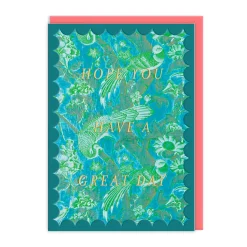 Vu0026A Birthday Cards*Scalloped Turquoise Birds of Paradise Birthday Card