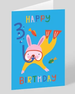 Raspberry Blossom Birthday|Birthday Cards*Scuba Diving Rabbit 3rd Birthday Card | Ohh Deer
